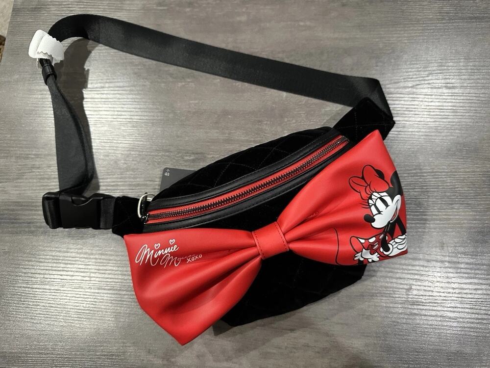 Loungefly Disney Minnie Mouse Fanny Pack Belt Bag Black Velvet Red Leather NWT